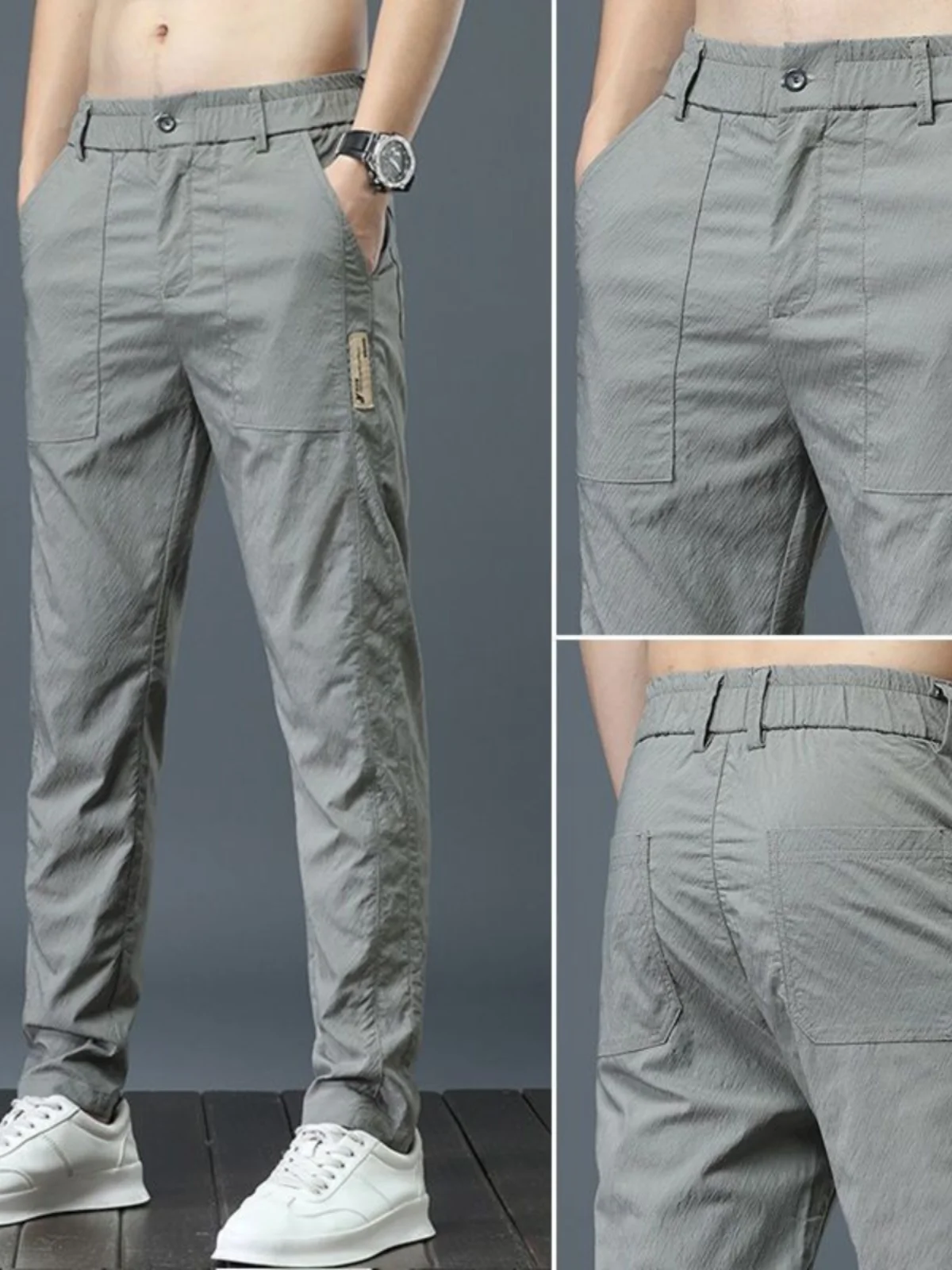 

Men's Casual Ice Silk Straight Leg Ultra-Thin Qui-Drng Summer Pants Faionable Versatile Cool Feeling Trousers