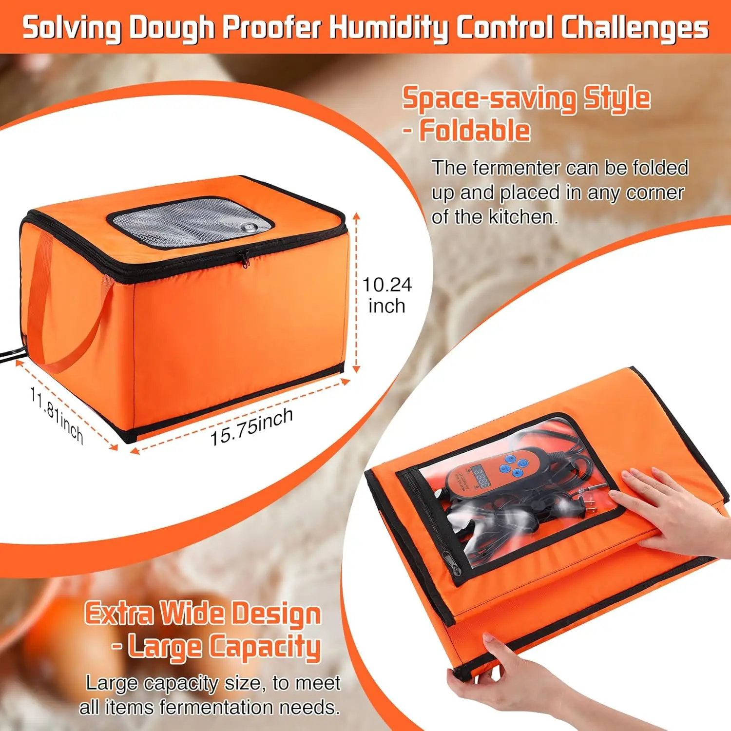 

Ящик для расстойки с нагревателем, Ящик для расстойки хлеба с контроллером температуры и таймера, Складной температурный датчик на молнии — горячий