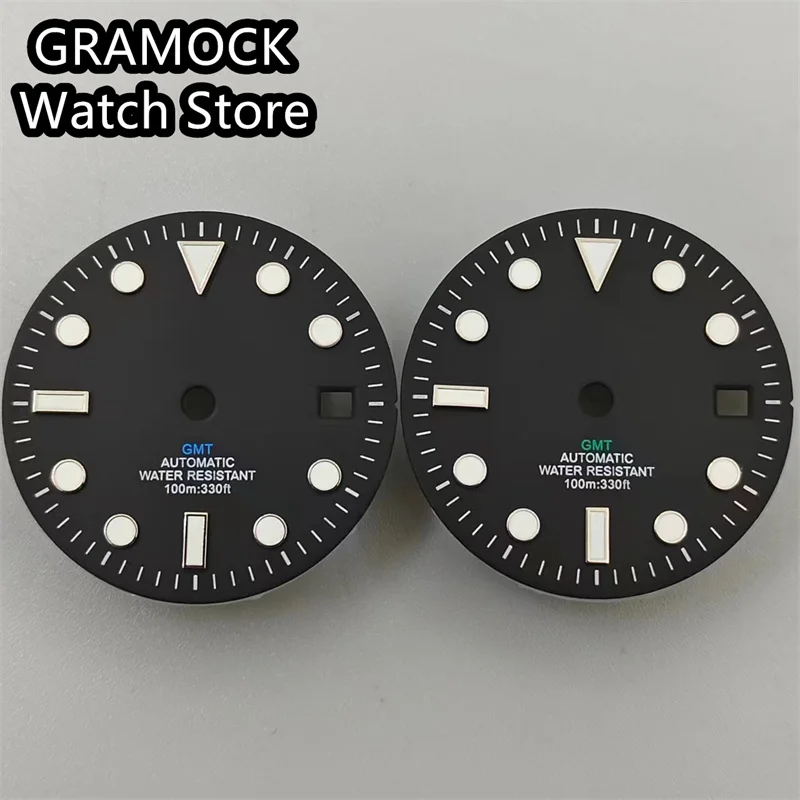 GRAMOCK 29mm black watch dial White Red Orange Green Blue GMT Mark Dial luminous dial fit NH34 MingZhu3804 movement