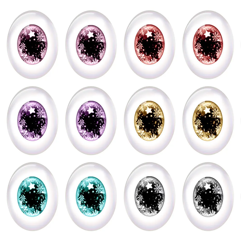 

5pairs/lot Oval Cute Cartoon Doll Crystal Eye Pupils Snowflakes Photo Glass Cabochon Flatback Demo Cameo Diy Jewelry Making