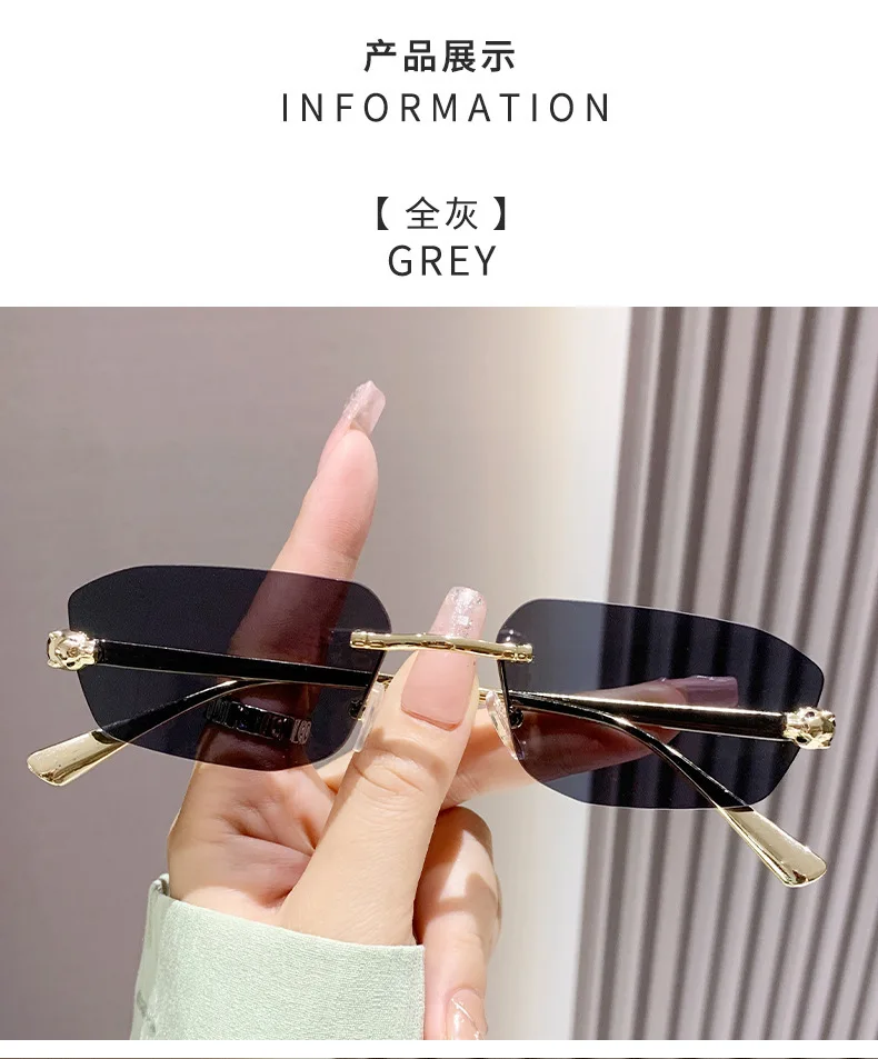 Classic Frameless Small Frame Fashion Sunglasses Metal Polygonal Cheetah Sunglasses High-End Luxury Retro Sunglasses Women UV400