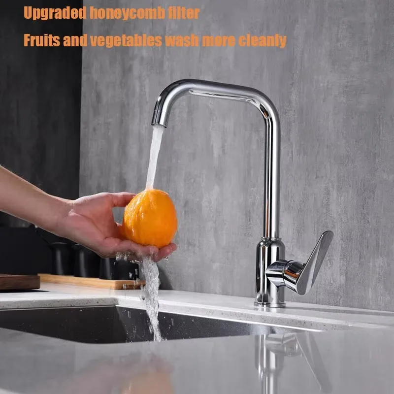

Electroplated Chrome Stainless Steel Big Seven-Shaped Kitchen Hot And Cold Water Faucet Splash Proof 360° Rotation Sink Hot And