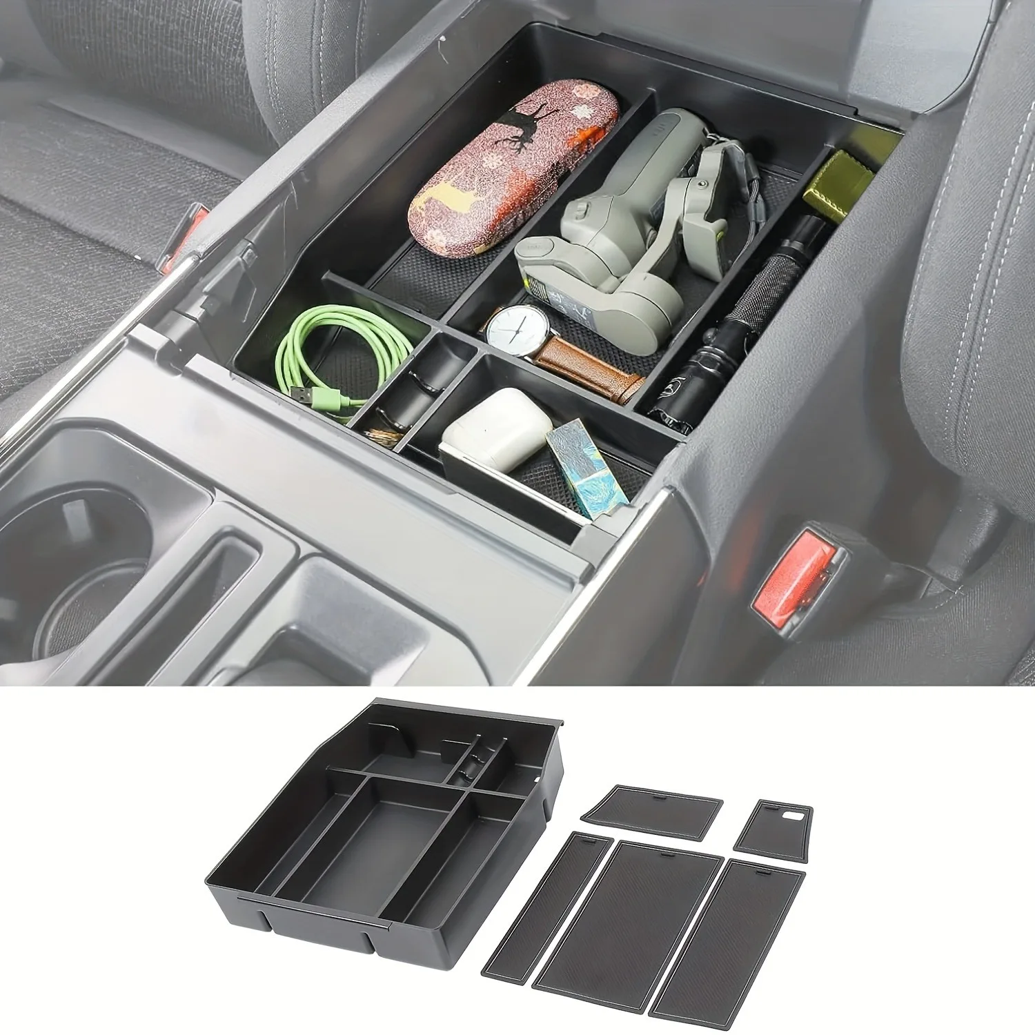 

Center Console Organizer Fit for Ford F150 2015-2021 ABS Armrest Storage box Tray Pallet Storage Interior Accessories