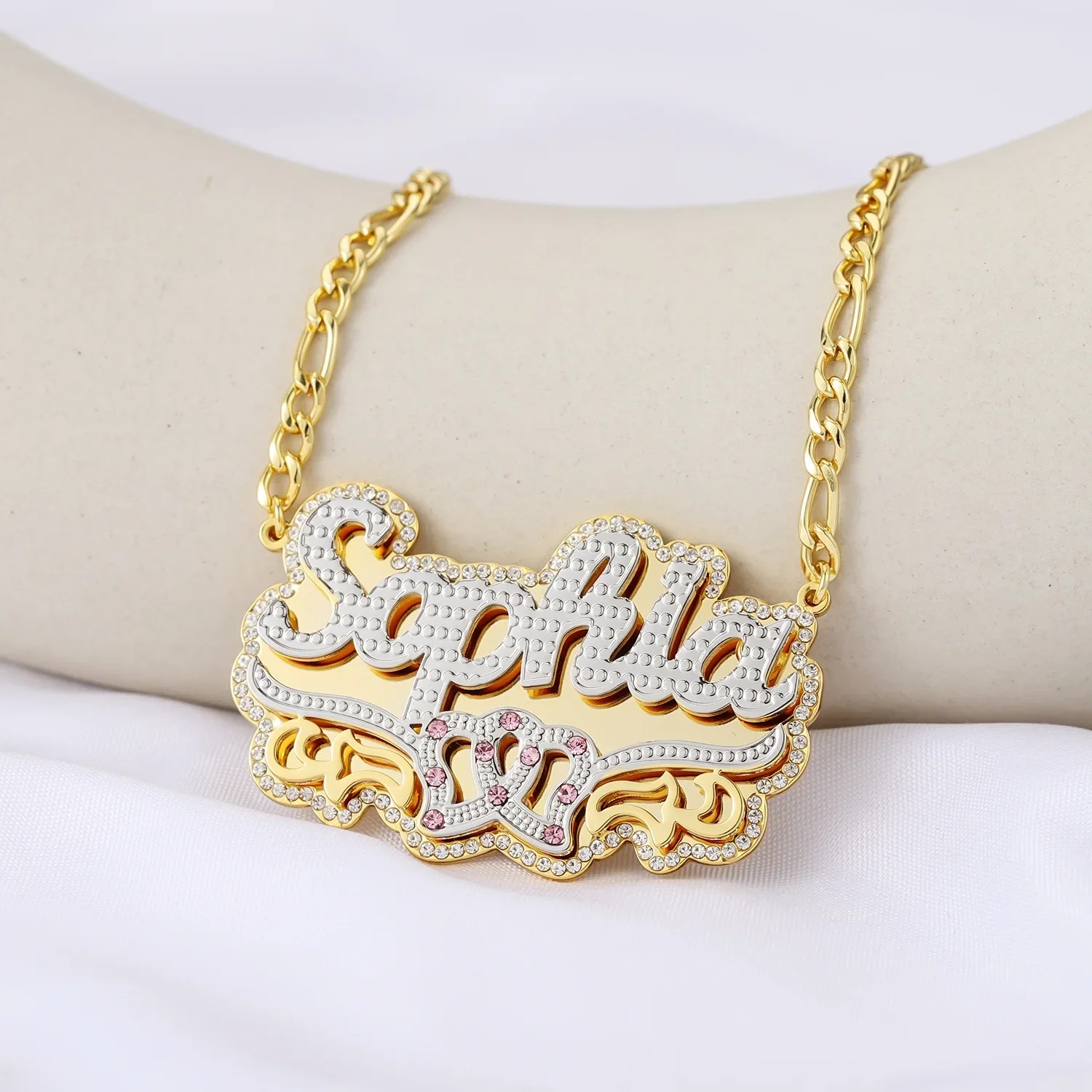 

WinWinWin Custom any name jewelry 18K plated Two Tone Gold Personalized Double Plated 3D Name Necklace