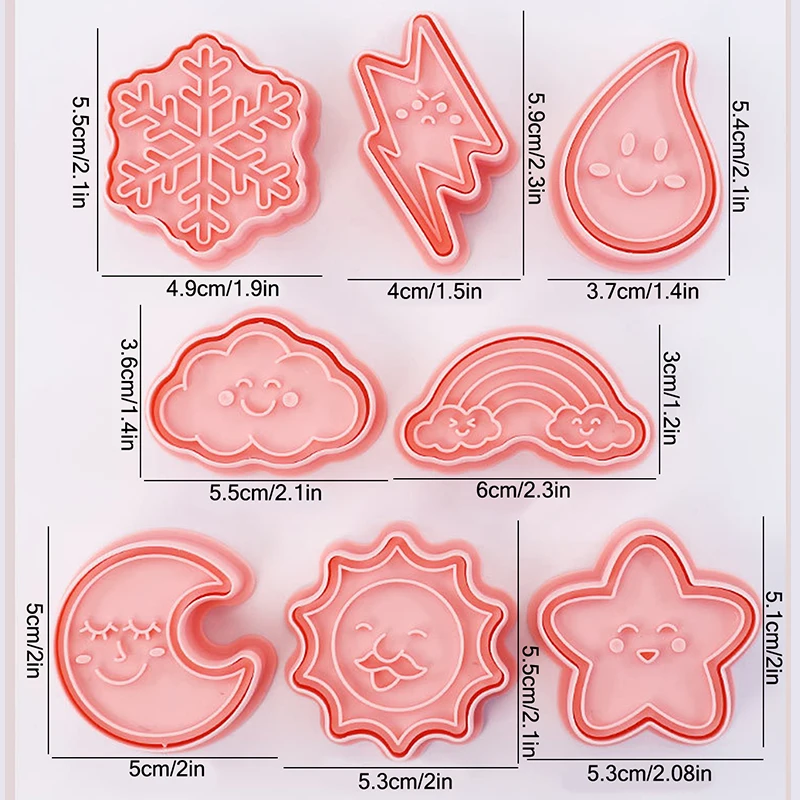 8 Pieces Cartoon Weather Theme Frosting Sugar Cookie Mold Rainbow Moon Stars Biscuit Mold Cookie Cutter Baking Tools Baking Mold