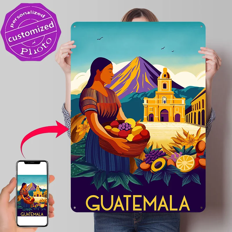 Guatemala Poster Retro 3D Printed Metal Signs Customized Wall Hanging Gift for Decoration Room Decorating Interior Wand Deko