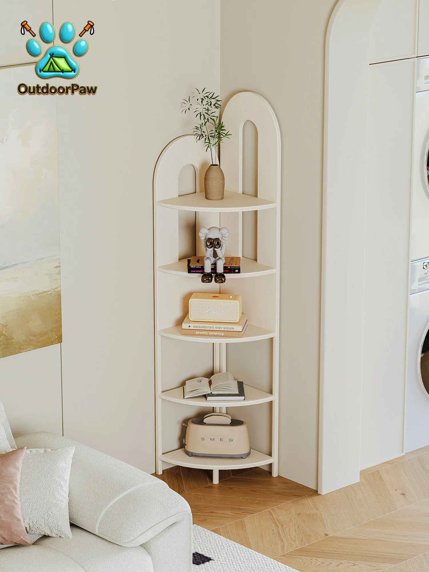 French living room wrought iron corner bookshelf against the wall and floor storage rack triangular vertical corner bookcase