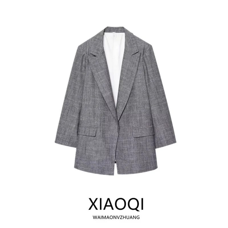 سترة نسائية بسيطة لربيع 2025 بياقة ملفوفة وأكمام طويلة للعمل، تصميم جديد بطول عادي وأنيق متعدد الاستخدامات