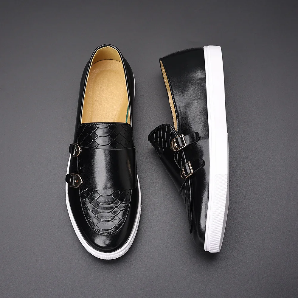 Handmade Casual Shoes Buckle Strap Slip-on Flats Leather Men's Dress Loafers Luxury Comfy Moccasins Male Walking Business Shoes