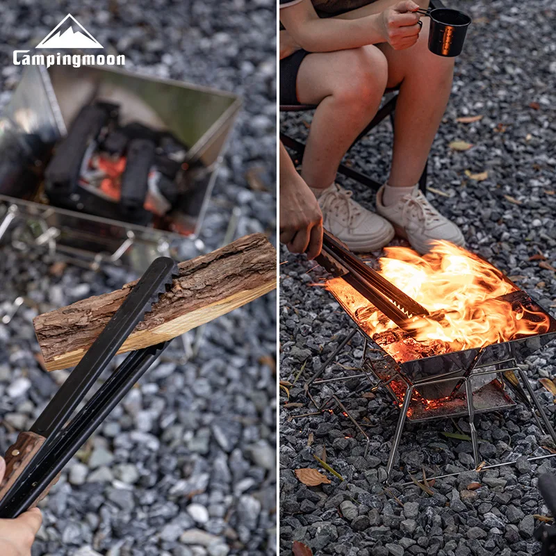BKMS-41 Thick Stainless Steel Insulate Solid Wood Handle,Firewood Charcoal Clip,Multi functional Barbecue Accessory,Carbon Clip