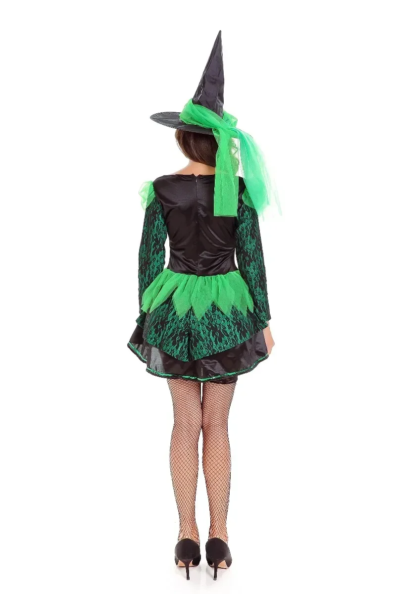 Disfraz de bruja de Halloween para mujer, disfraz de momento mágico verde Sexy, vestido elegante para fiesta de Carnaval