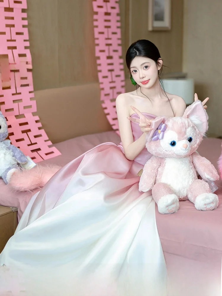 

Свадебное атласное платье с воротником-халтером, модное, для фотосессий в путешествиях, с бантом, со средней талией, без рукавов, в пол