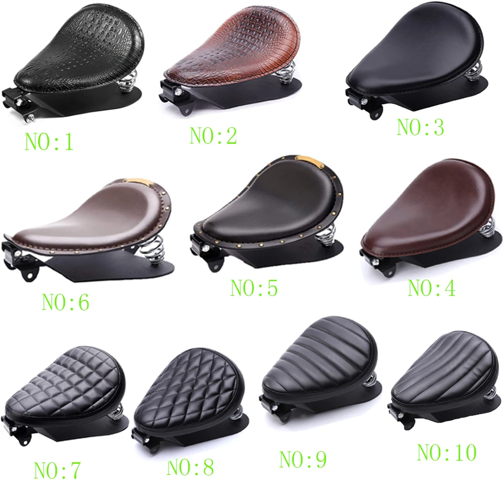 Siège Solo Rétro en Cuir avec Ressort de 3 Pouces pour Moto Harley, Personnalisé, Chopper, Sportster, Bobber, Honda, Yamaha, Kawasaki, 1 Ensemble