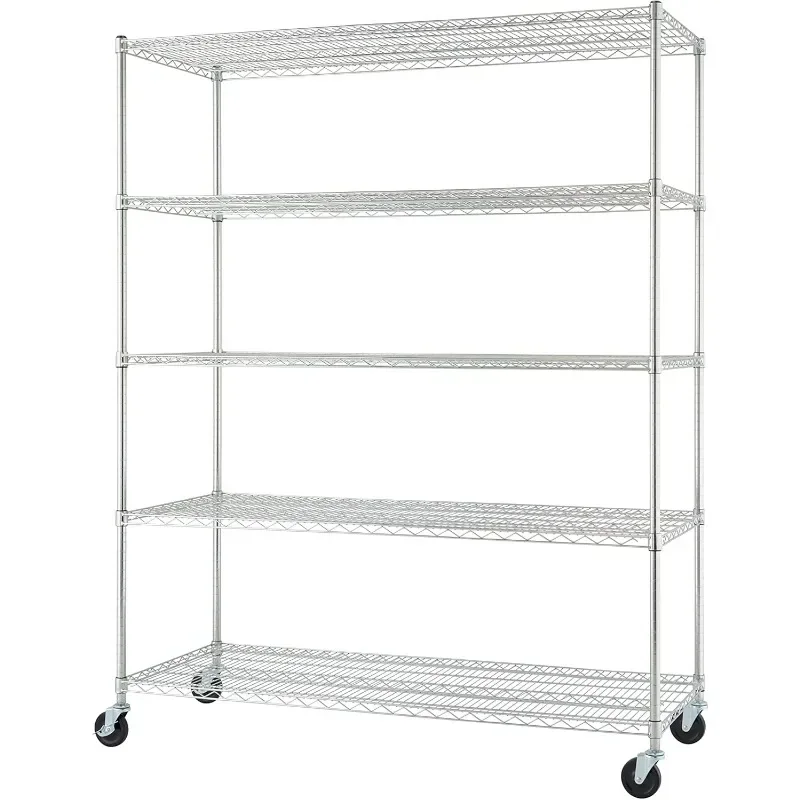 BASICS TBFC-093 Adjustable Wire Rack with Wheels for Kitchen Organization, Garage Storage, Laundry Room,