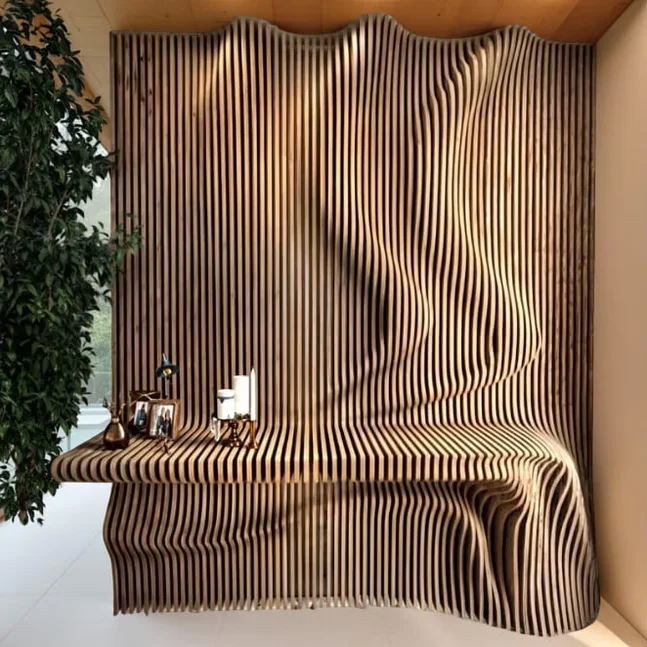 Factory Custom Wood Wall Decor Geometric Custom Large Parametric Wooden Decor Parametric Wavy Wooden Wall Art Boruidi