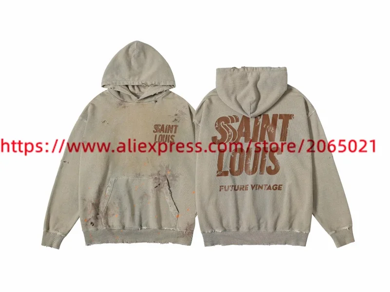 Washed Saint SSSAINT LOUIS Splashing Ink Graffiti Hoodie Pullovers Fo Men Women