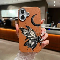 Ink Color Butterfly Case For iPhone 16 Pro Max Coque iPhone 11 12 13 14 15 Pro Max SE Luxury Leather Texture Soft Silicone Cover
