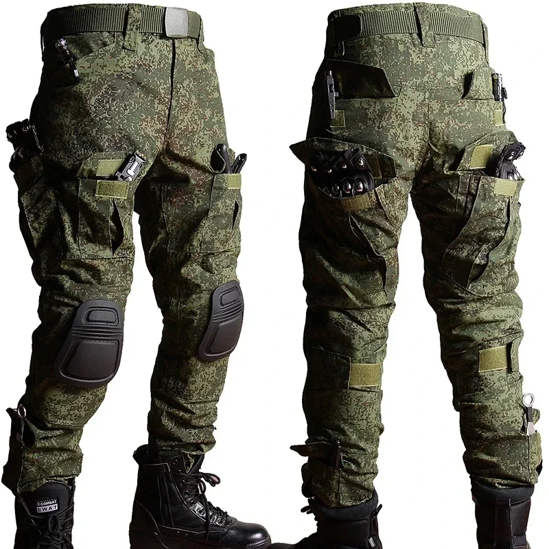 RU Camo Tactical Sets Men Outdoor Breathable Long Sleeve T Shirts+Multi-pocket Straight Cargo Pant 2Pcs Suit Training Combat Set