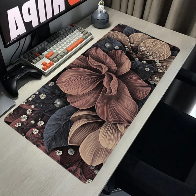 Rubber Mousepad Green Plants Rugs Flower Table Carpets Keynoard Mat Mouse Pad Large Desk Mat Edge Stitched PC Gaming Accessory