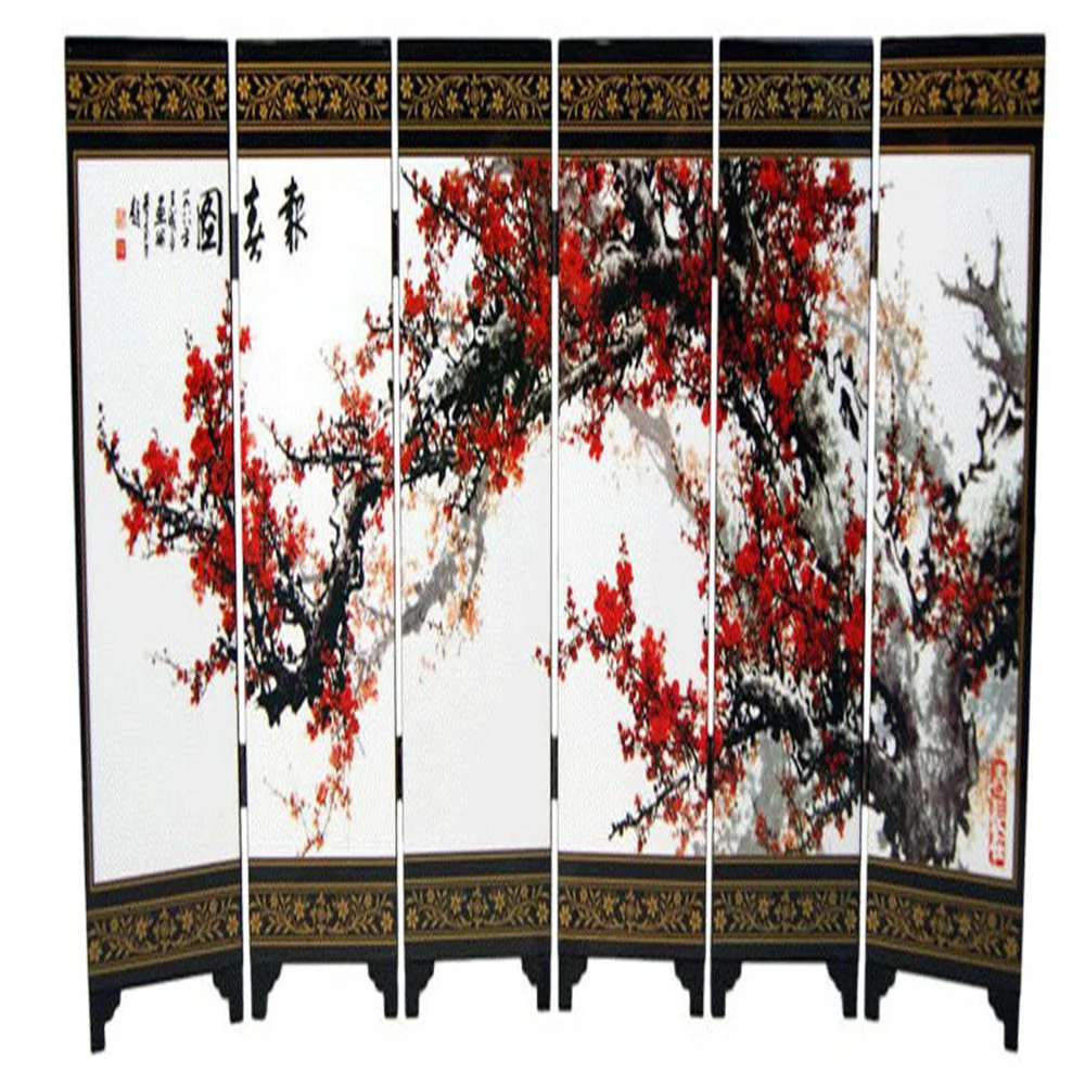 Folding Screens 6 Joined Panels Decorative Painting Wood Byobu Plum Blossoms Be a Harbinger of Spring Herald Spring