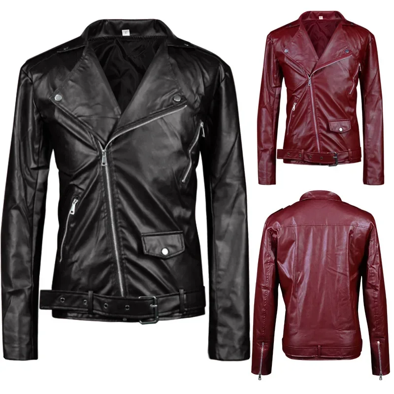 

Men Faux Leather Jacket Punk PU Fashion Slim Lapel Coats for Biker Zipper Motor Top Medieval Street Outerwear Colth Lugentolo