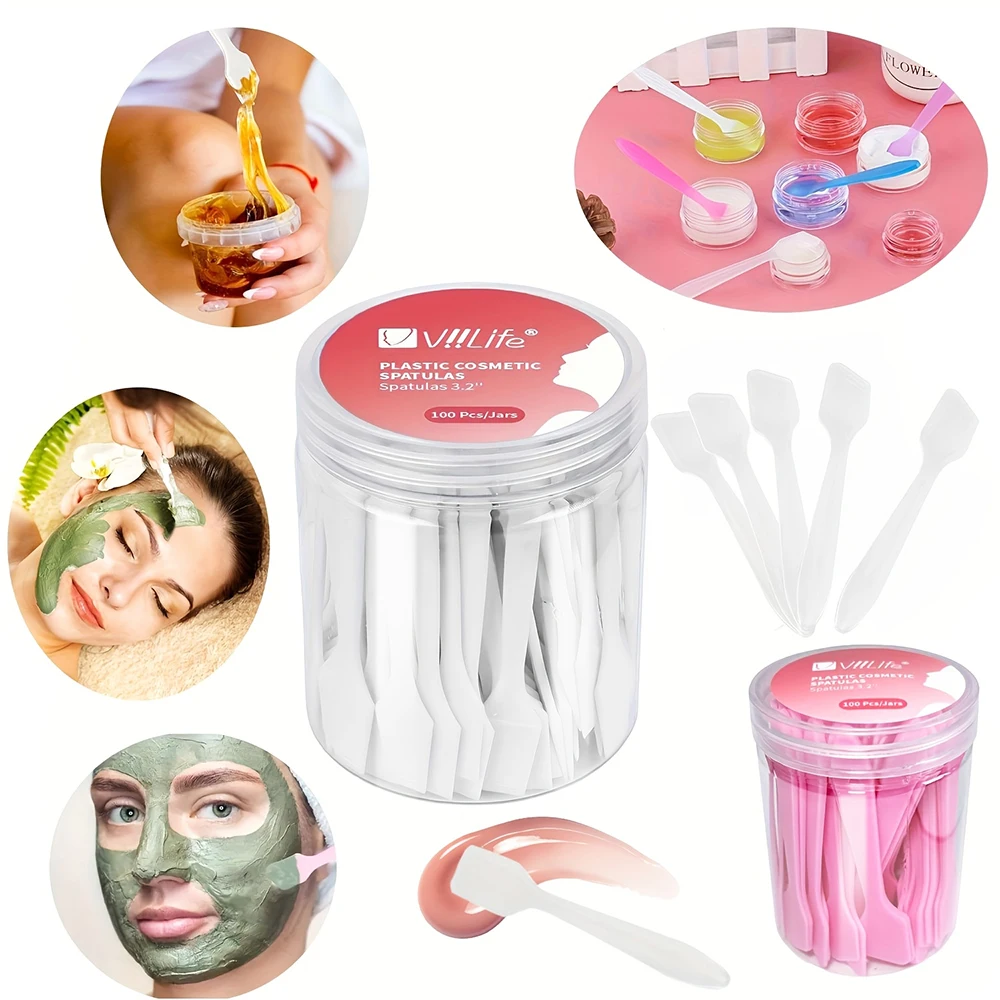 Viilife 100PCS Multipurpose Beauty Spatulas Scraper Silicone Scraper Foundation Stirring Stick Cosmetic Scraper Base Makeup Tool