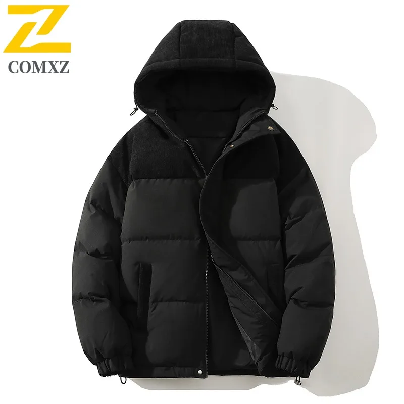 COMXZ 2025 Men  Windbreaker Winter American Style Retro Thickened Puffer Coat Windproof Streetwear  Outdoor Sport Hooded Parka