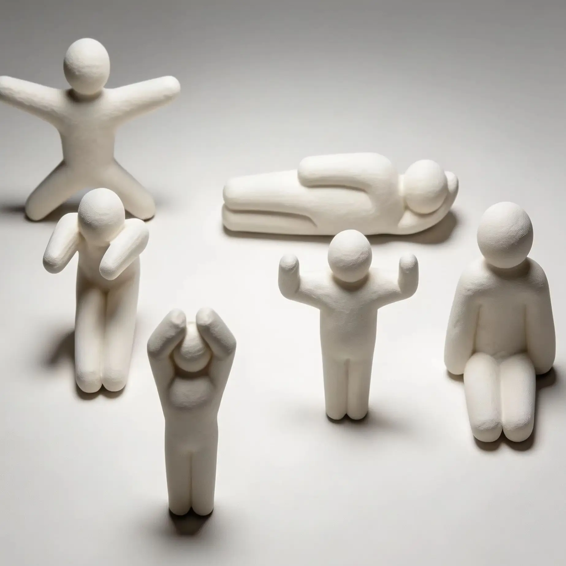 3D printed multi pose white puppet plaster statue, creative super chameleon hide and seek character series decoration