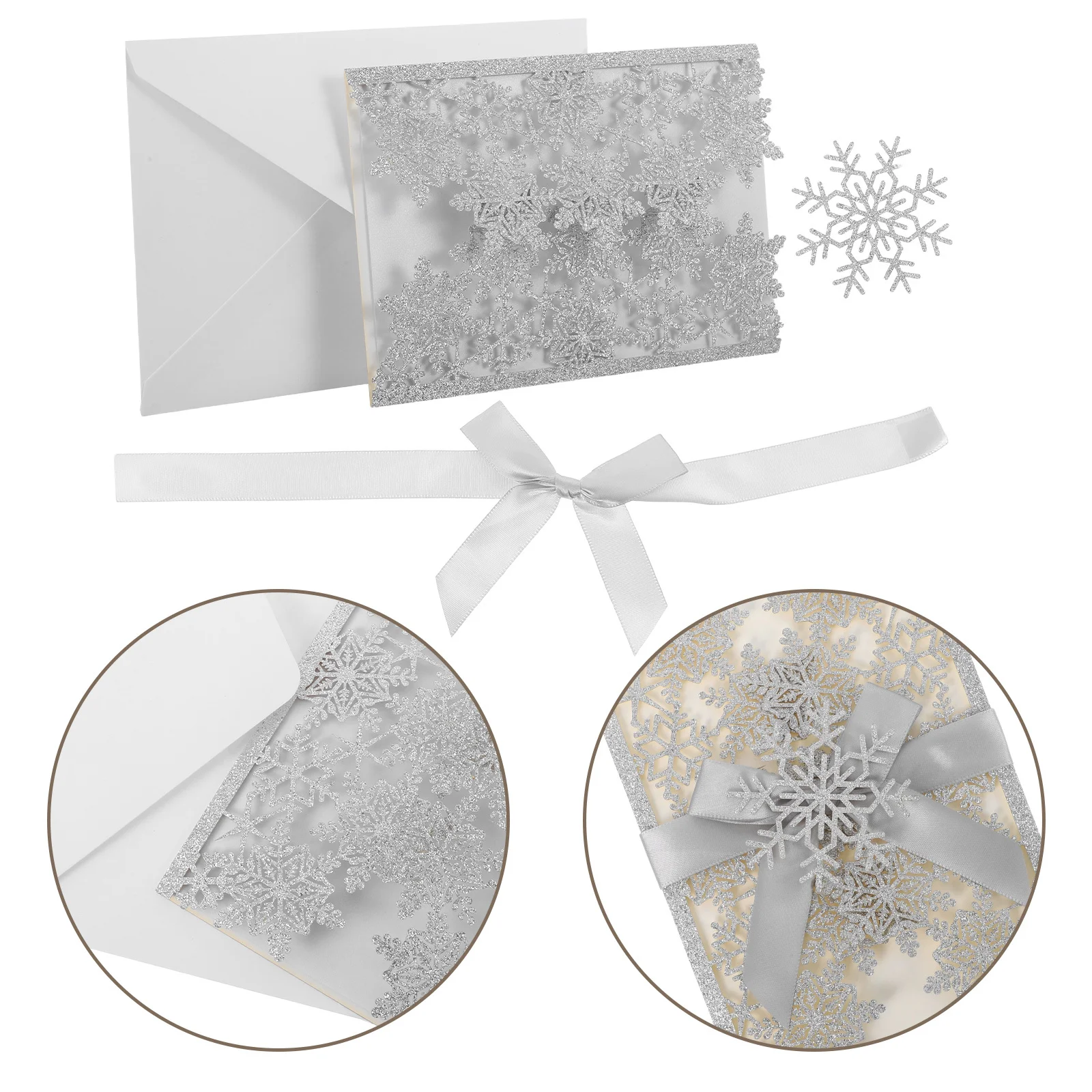 

10Sets Snowflake Invitation Card Sets Laser Cut Glitter Silver Material Bridal Shower Engagement Party Supplies Holiday Cards