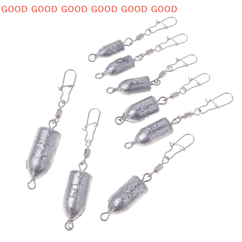 2 pçs pesos de pesca bala chumbada rolamento giratório com bloqueio snap conector 10/15/20/25/30/40/50/60g equipamento de pesca