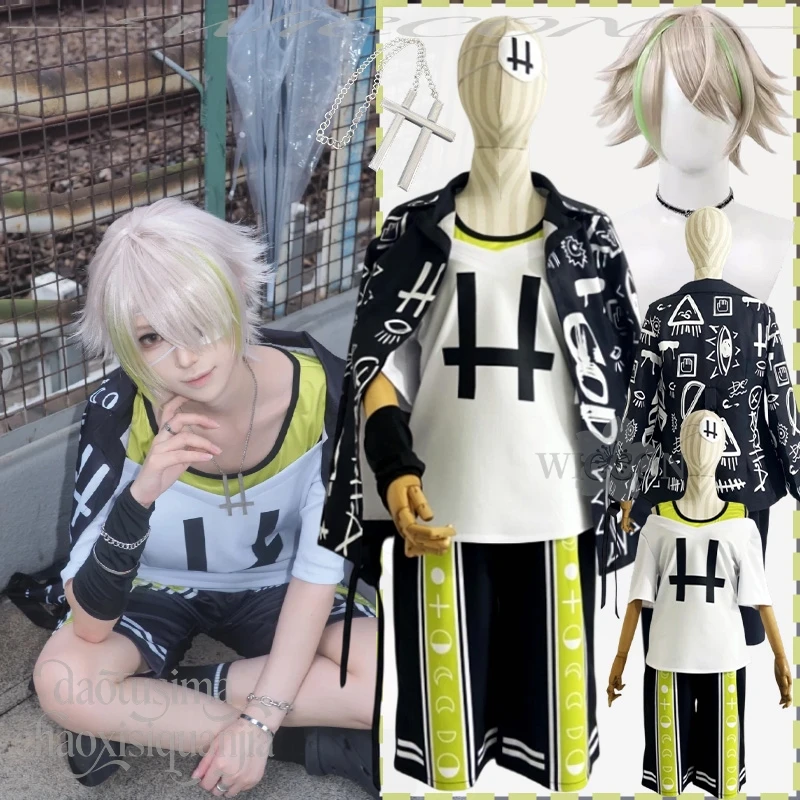 

Shiramitsu Ryui 18TRIP L4mps Cosplay Set Y2K Punk Black Coat Tank Top Shorts Wigs Christmas Party Costume