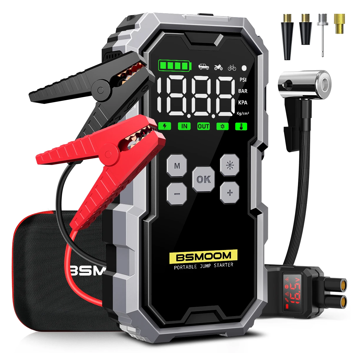 Image of 1500A Peak Car Jump Starter mit 150 PSI Luftkompressor, 2-in-1 tragbares Batterie-Starthilfegerät für Autos, SUVs, LKWs und Wohnmobile, für bis zu 10L Benzin- und 8L Dieselmotoren, Reifenfüller,