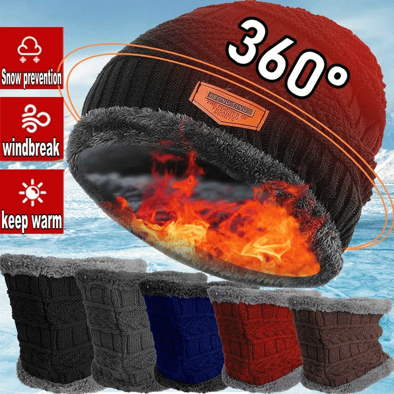 Chapéu do Beanie de malha grossa unisex, lã feminina, lenço no pescoço, balaclava, máscara, gorro, chapéus, ao ar livre, inverno