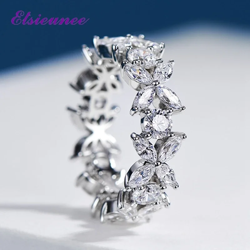 

ELSIEUNEE Classic 100% 925 Sterling Silver Sparkling High Carbon Diamond Women Ring Wedding Engagement Jewelry Gift Wholesale