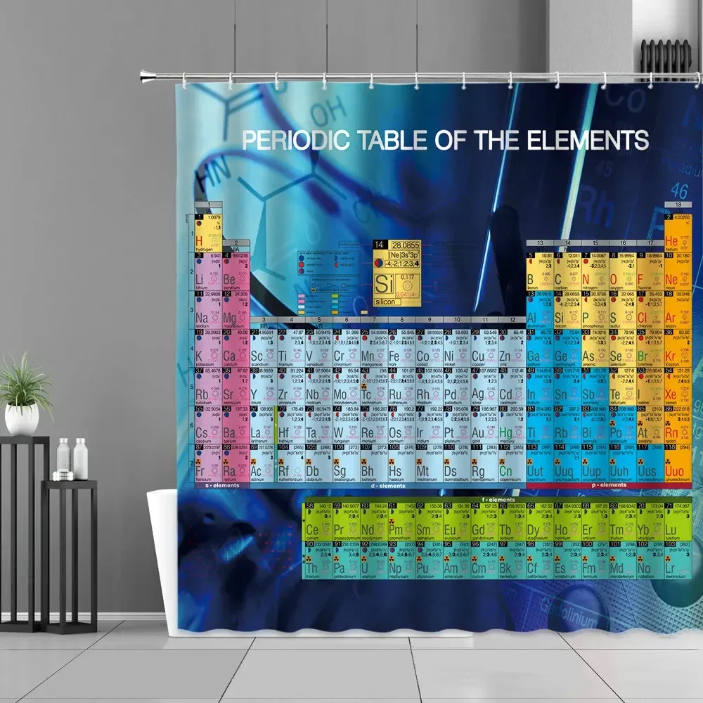 Child Room Shower Curtain Colorful Chemical Periodic Table of Elements Waterproof Polyester Bathroom Curtains Bathtub Screen