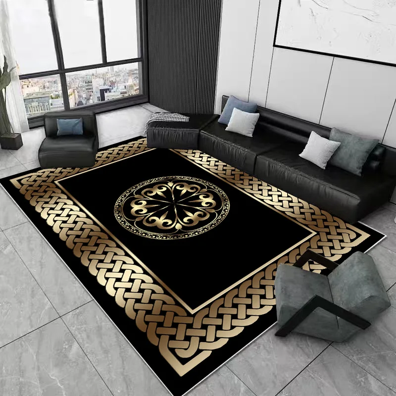 

Carpets Living Room Modern Decoration Thick Short Plush Area Rug Non-slip Luxury Black Gold Pattern Floor Mat Bedroom Lounge Rug