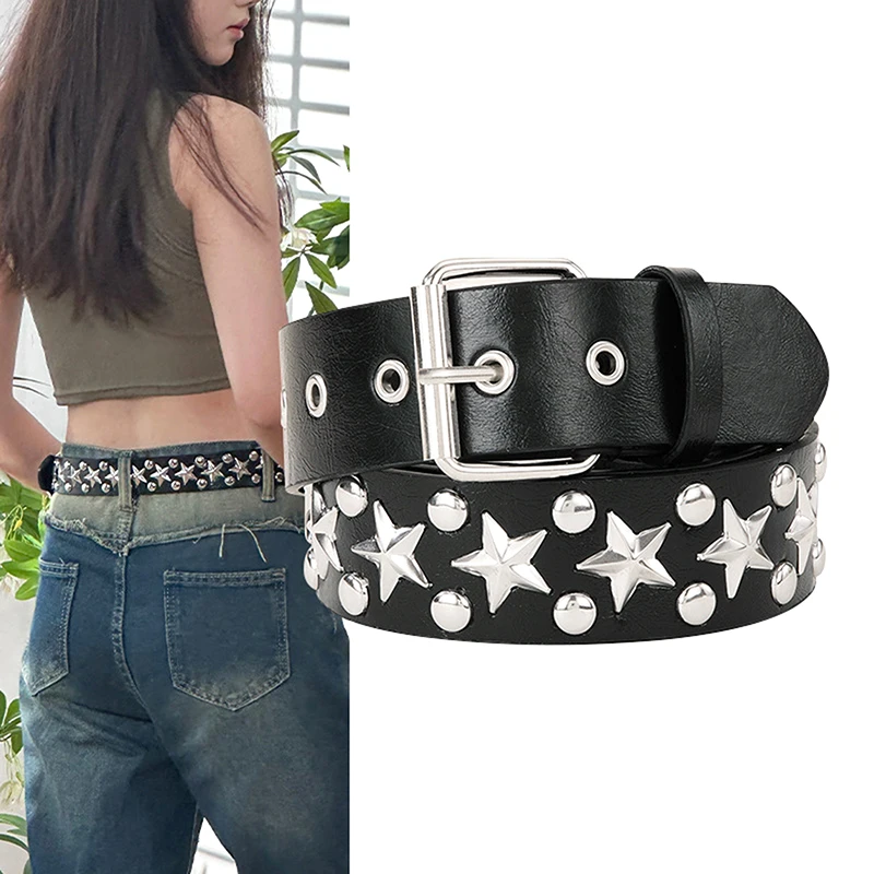 Uniquely Wild Punk-rock Studded Leather Belt; Bullet Rivet Decorated Belt for Wild Rock Style