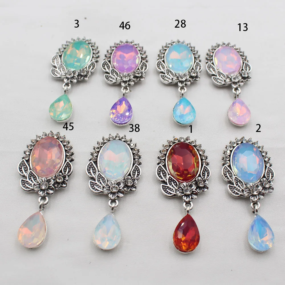Fashion 5-piece set/24 * 50mm antique silver alloy flat bottomed crystal water droplet mocha accessories DIY red wine bottle boo