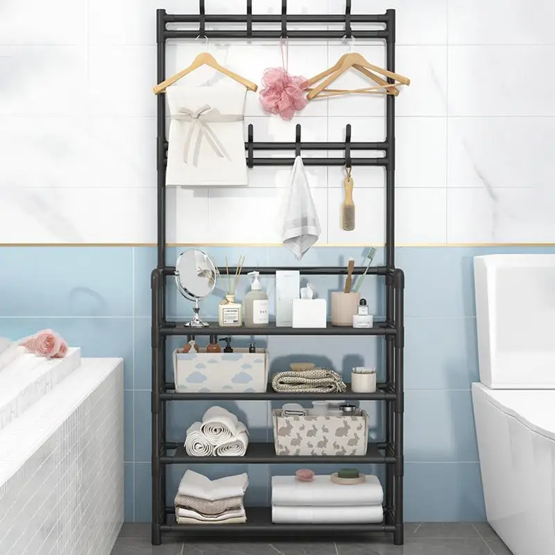 Clothing Garment Rack With Shelves With Hooks Cloth Shoe Rack Organizer Entryway Cloth Hanger Rack Stand Household Storage Rack