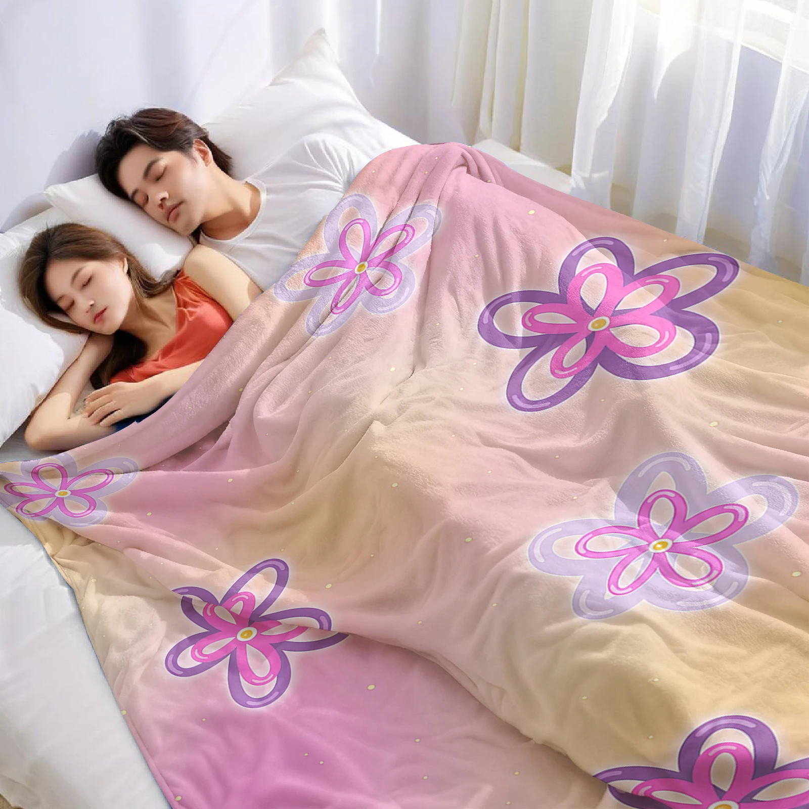 Gradient Bloom Ultra Soft Sherpa Fleece Blanket Fluffy Warm Thick Throw for Sofa Bedroom Couch Holiday Home Decor Gift