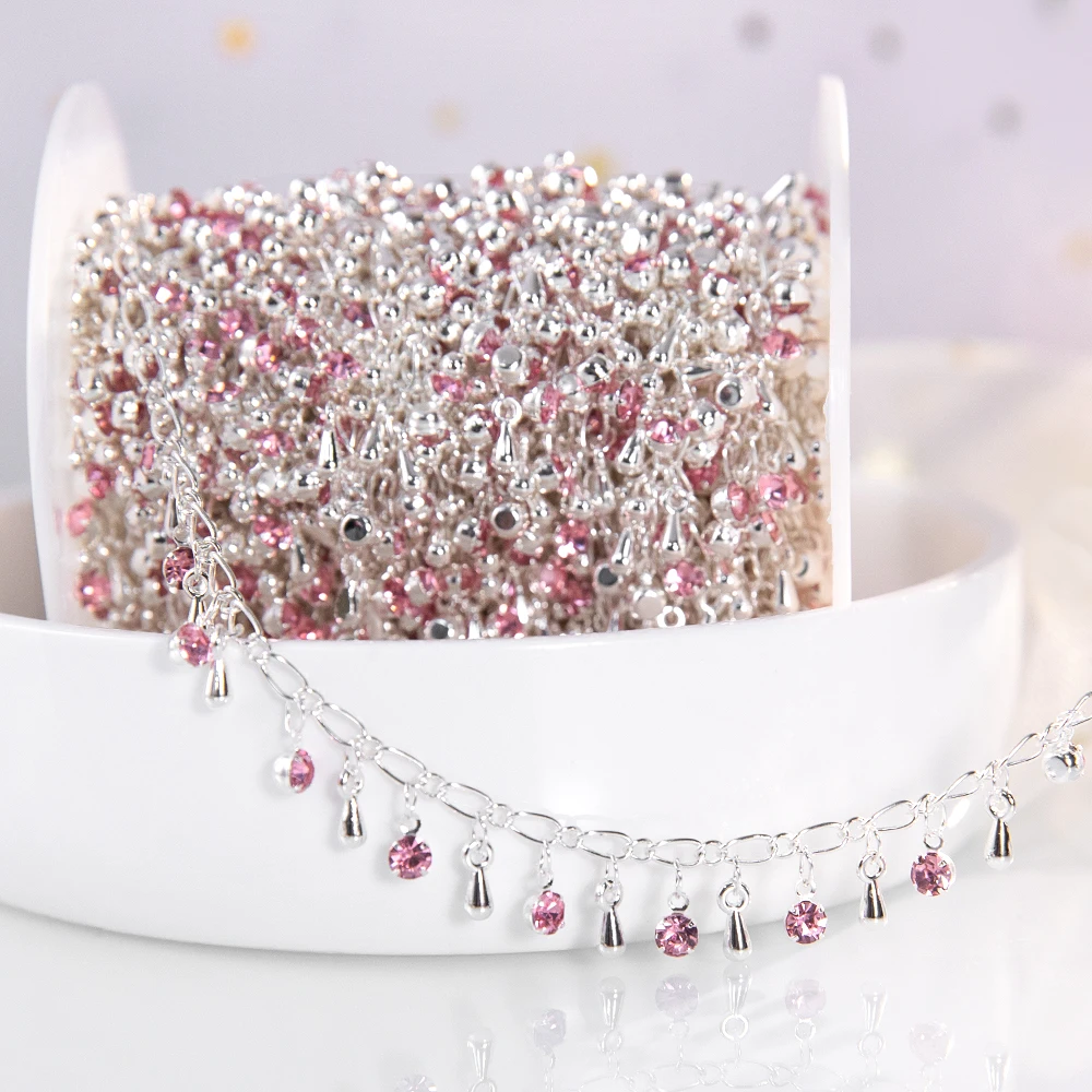 50CM 1M Shiny Crystal Beads Charms Bracelets Chains Butterfly Pendants Copper Chains Women Clothing Jewelry Making DIY Necklaces