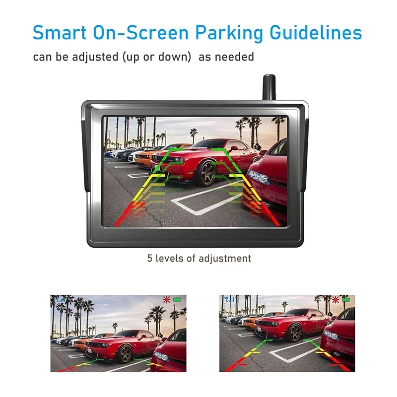 Parking Sensor System Reversing Radar 2 Channel Front Back Reverse HD Camera 5 Inch Solar 2.4GHz Digital Wireless Monitor