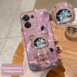 Quicksand Astronaut Plating Phone Holder Case For OPPO Reno 8 8T 8 Pro 7 7 Lite 7Z 6Z 6 ProPlus 5 Lite 5F 4 Lite 4F 3 Pro Cover