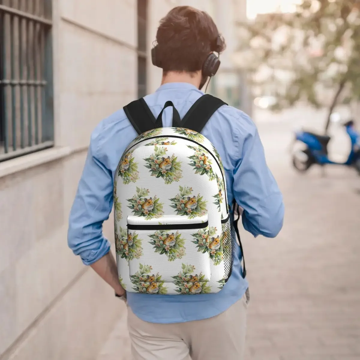 Cute Hamster In The Flower Sea Print Student Backpack School Bag Hiking Travel Daypack for Boys Girls Bookbag Shoulder Bags