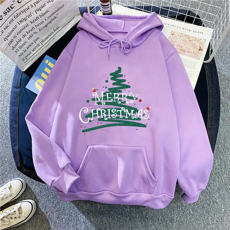 Christmas Women Hoodies Pullover Fashion Printed Casual Sweatshirts Sporty Loose Long Sleeved Coats Ladies Autumn Winter