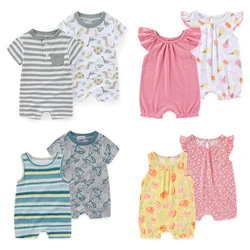 2 peças de algodão recém-nascido roupas da menina do bebê flor 0-12m dos desenhos animados unisex sem mangas roupas do bebê menino verão impressão