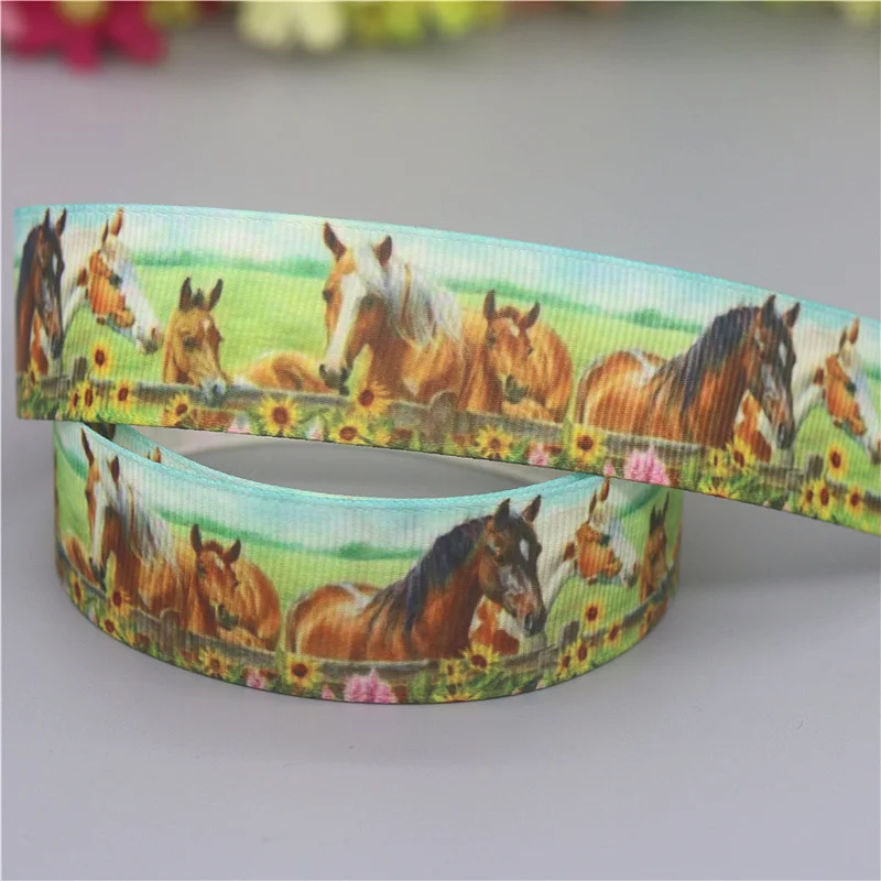 DUWES 50yards Horse Printed Grosgrain Ribbon Accessories Material Headwear Decoration DIY Sewing Craft D2119