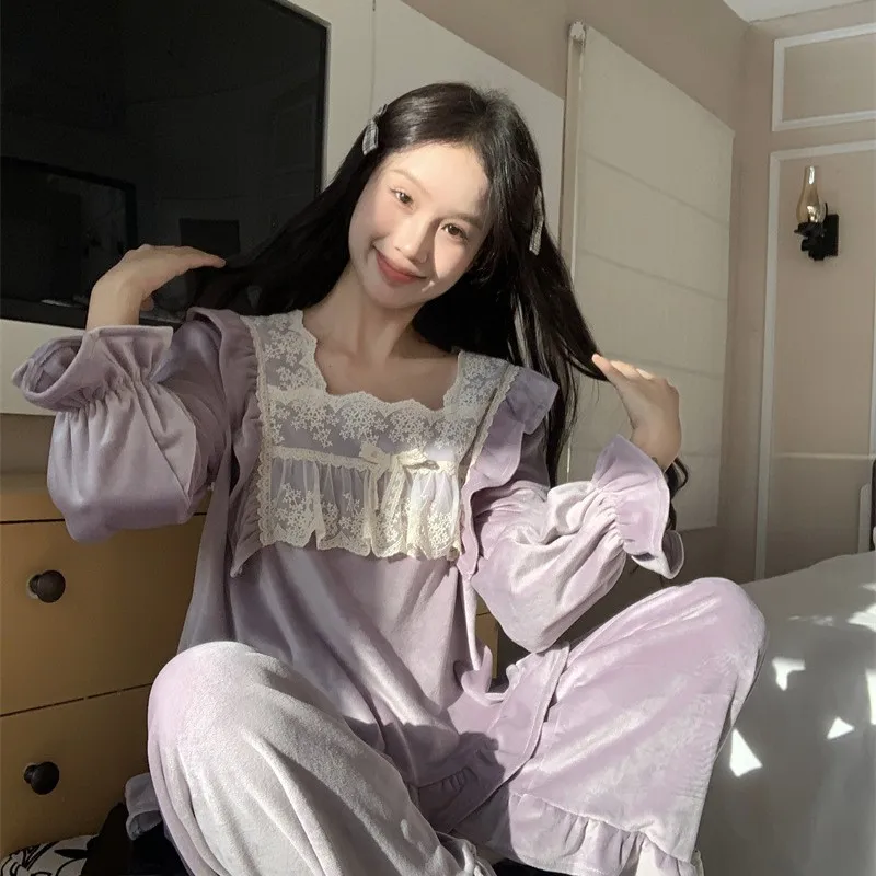 

Sweet Home Clothes Set Fashion Homewear Pajama 2025 New Island Velvet Warm Pajamas for Women in Early Autumn and Winter Women's