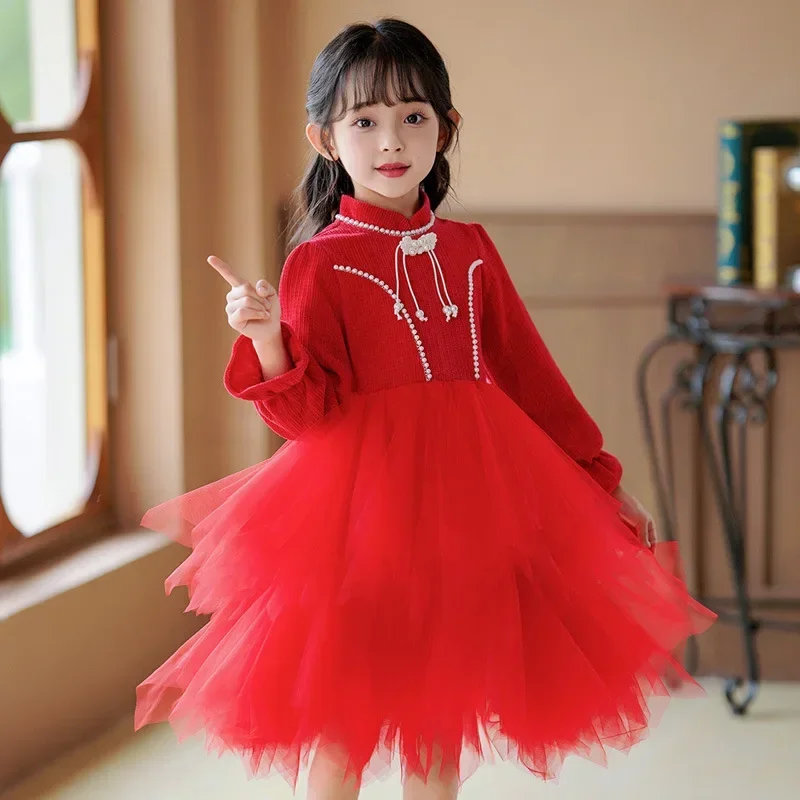 Girls Dresses for Party and Wedding Long Sleeve Lace Mesh Princess Dress for Girls Spring Autumn Girls Party Dresses 3-12 Years