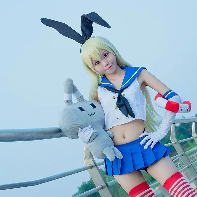 ss13Anime Game Kantai Collection Kancolle Shimakaze Косплей Костюм Женский сексуальный летний костюм моряка Носки Топ Юбка Головные уборы Перчатки